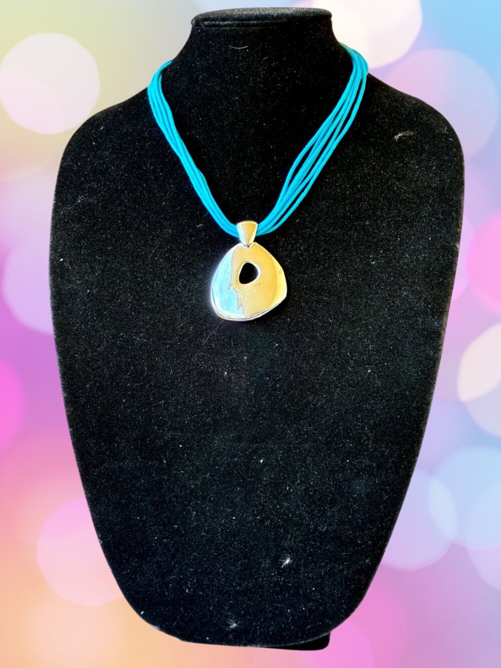 St. Thomas Six Strand Cord Necklace Large Silver Tone Pendant NEW